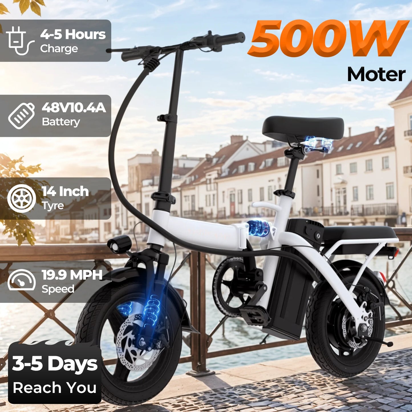 LELEKUAI 14" Electric Bike, Foldable, Adult Commuter