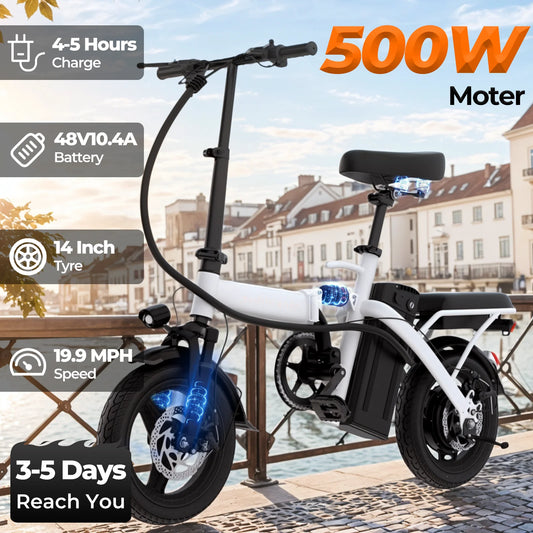 LELEKUAI 14" Electric Bike, Foldable, Adult Commuter
