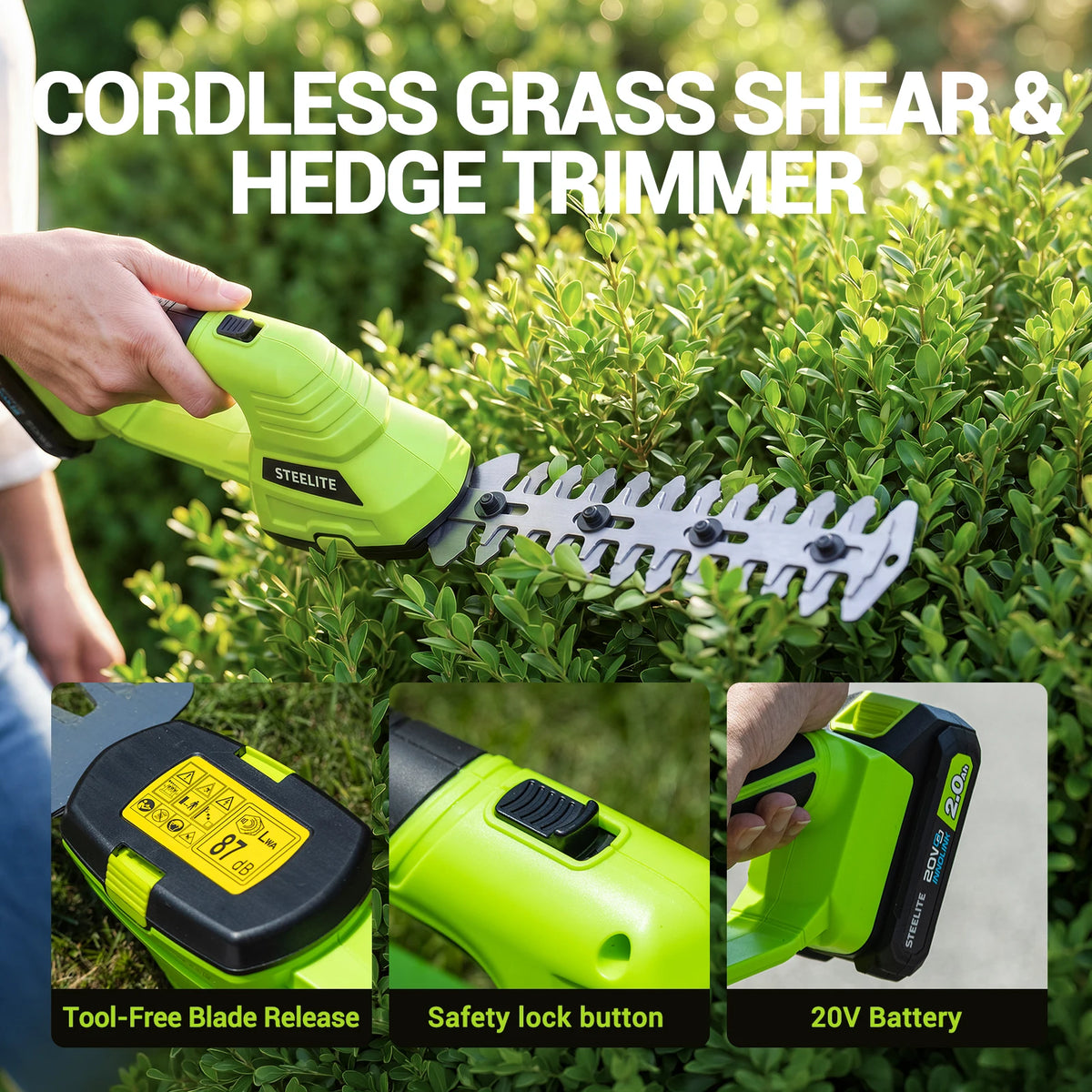 Deli 20V Cordless Hedge Trimmer 5 Inch Shear 9"