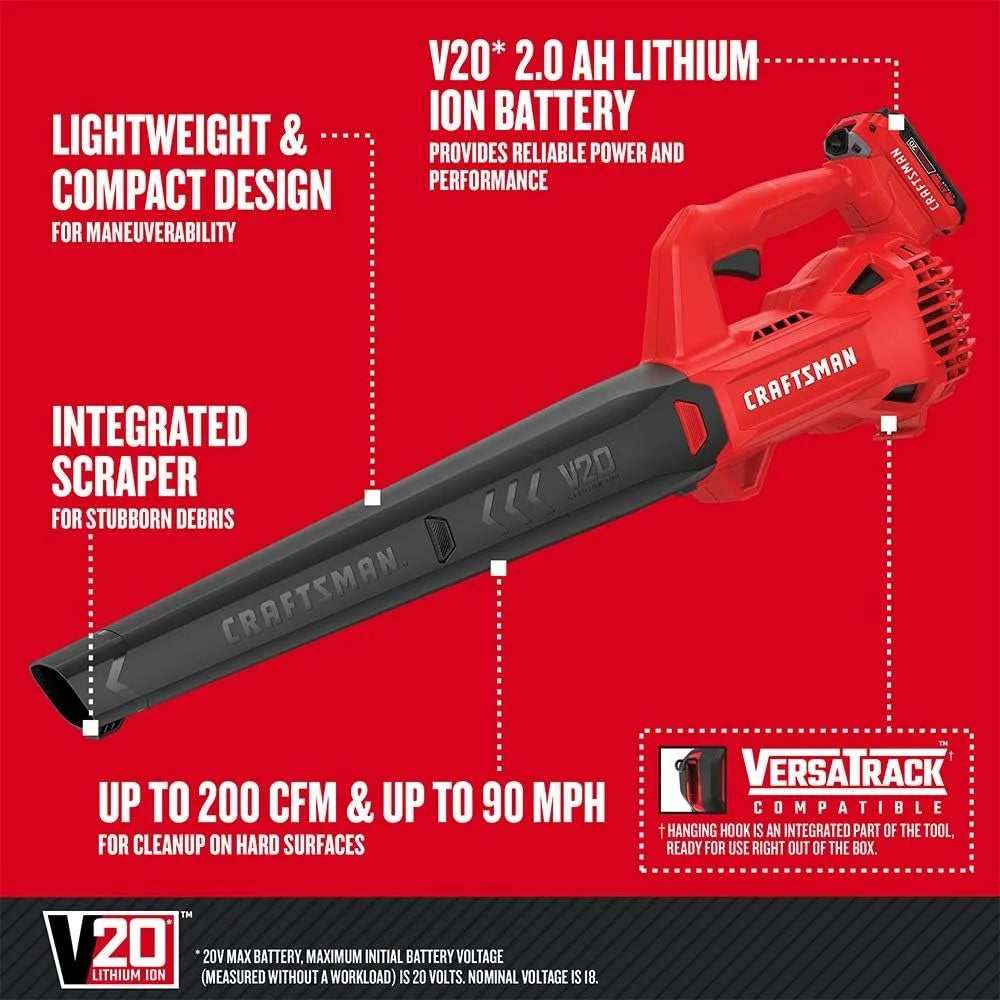 CRAFTSMAN 20V MAX Cordless Leaf Blower with Battery and Charger