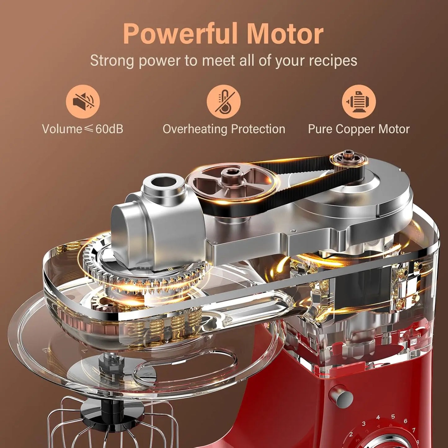 HONINST Stand Mixer, 3-In-1 8-Speed 660W 6.5QT