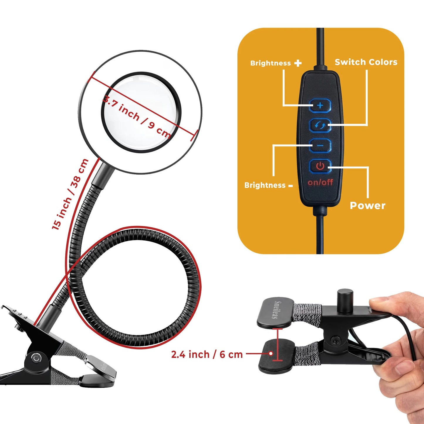 Smeileas Magnifying Lamp LED with Clamp