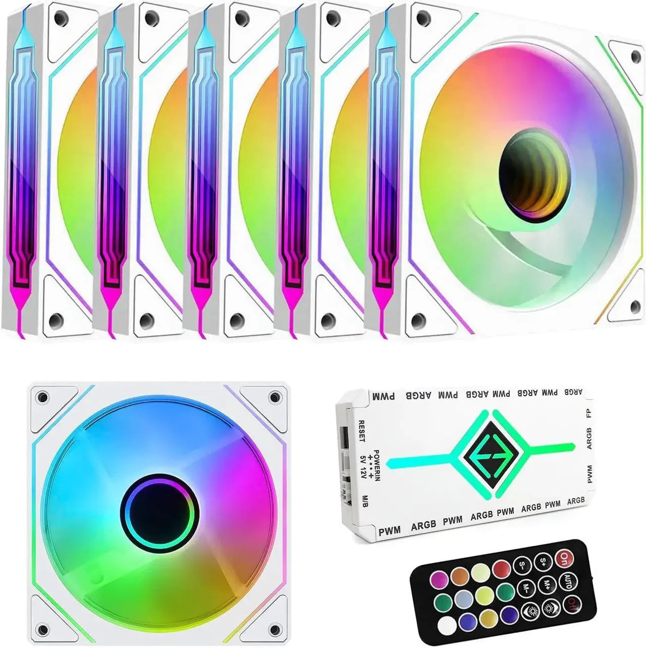 RGB Fans:6 pack 120mm PWM ARGB Case Fan with Fan Hub
