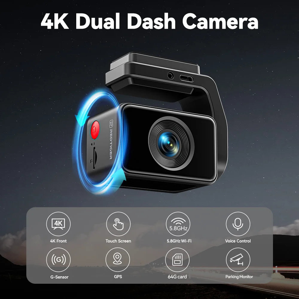 REDTIGER  A4 4k Dash Cam Front and Rear Drive Recorder GPS& 5G WiFi
