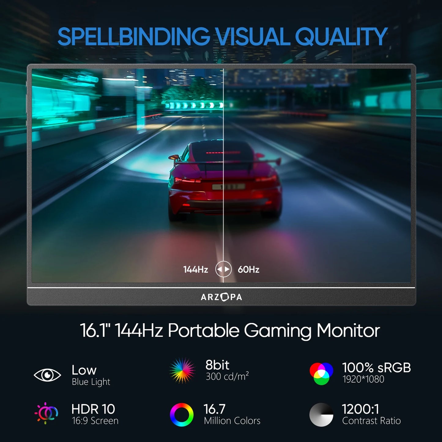 ARZOPA 16.1" Portable Gaming Monitor 144hz 100%sRGB