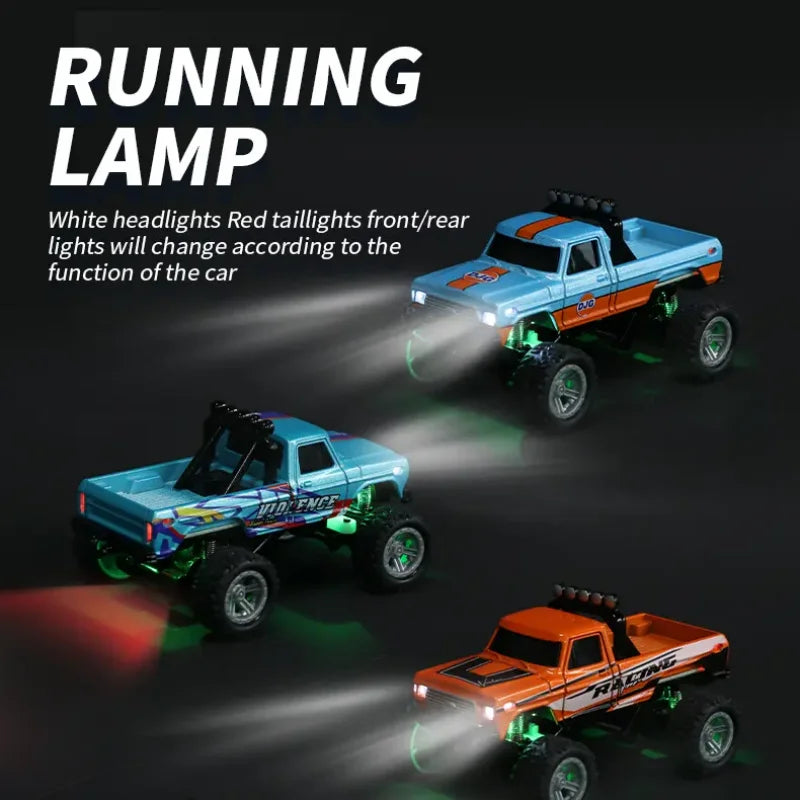 Hotfree 1/64 Mini RC Monster Truck, Metal Off-Road Stomper with Trailer