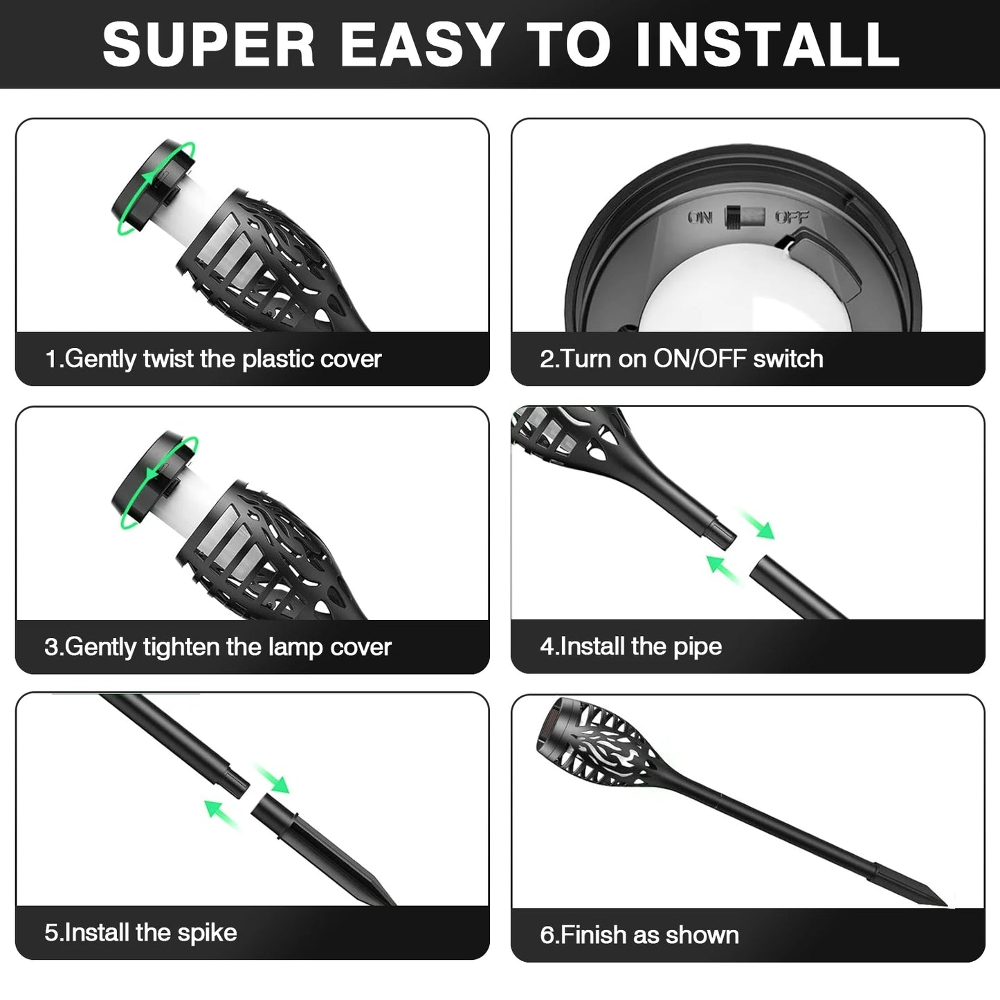4/6/8/12Pcs Solar Flame Torch Light LED Flickering Outdoor