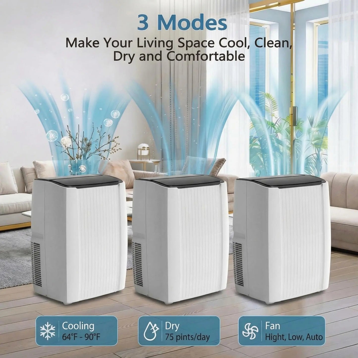 14000 BTU Portable Air Conditioner, 3 In 1 AC Unit with Fan