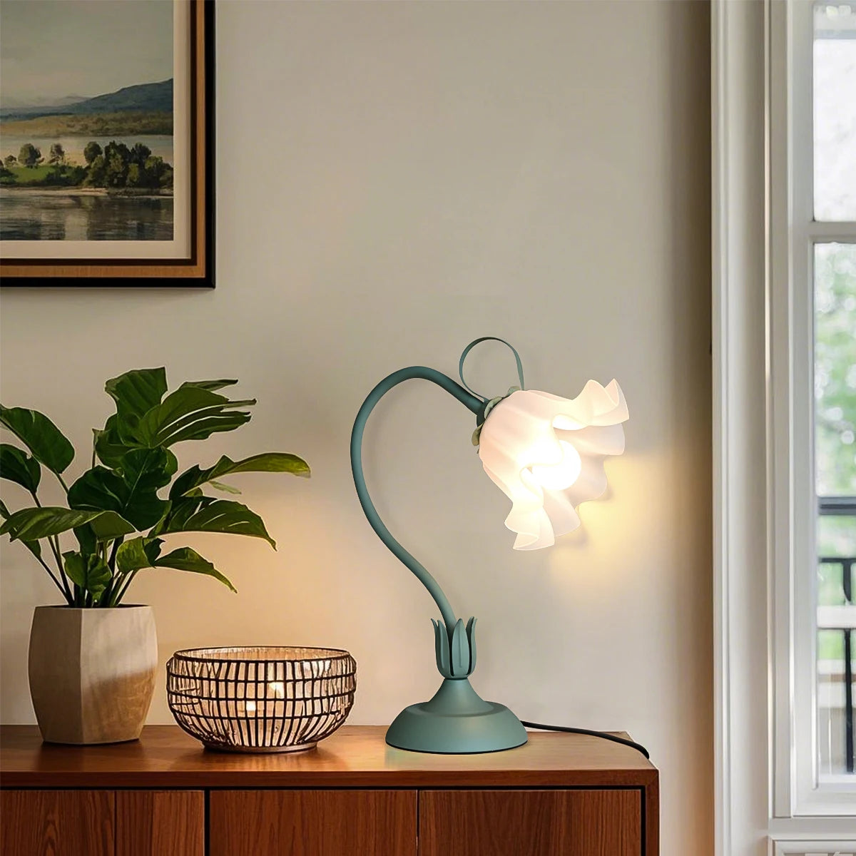 Vintage Bedside Lamp, Flower Lamp, Living Room Lamp