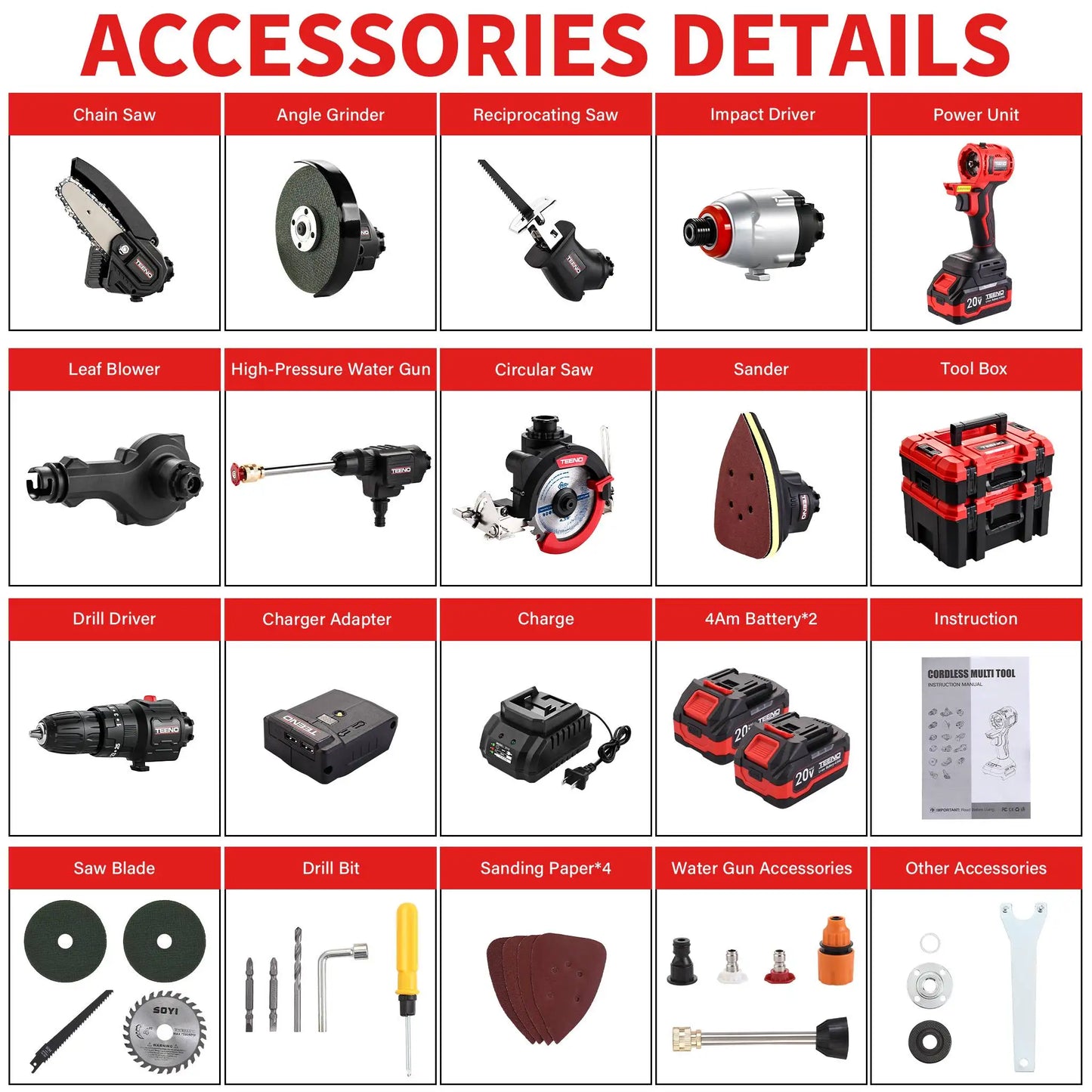 TEENO 20V MAX Brushless Power Tool Combo Kit,
