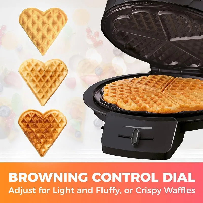 Heart Belgian Waffle Iron, Adjustable Browning Control