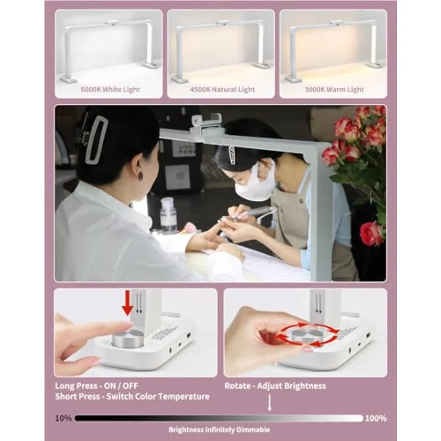 Nail Desk Lamp for Nail Tech, Foldable 34in