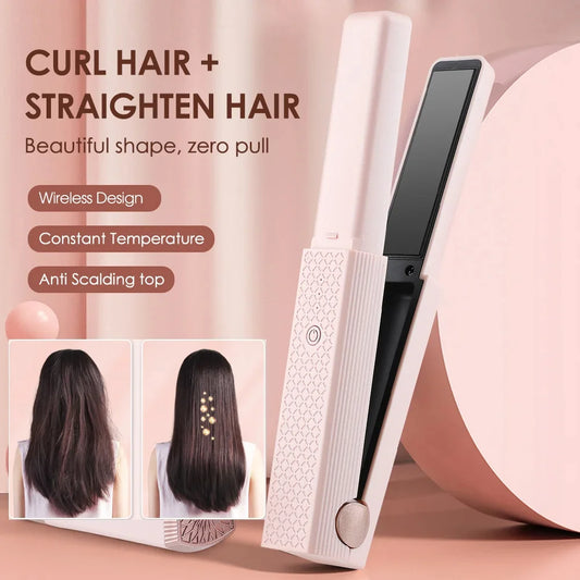 Mini Hair Straightener Cordless USB Ceramics Hair Curler