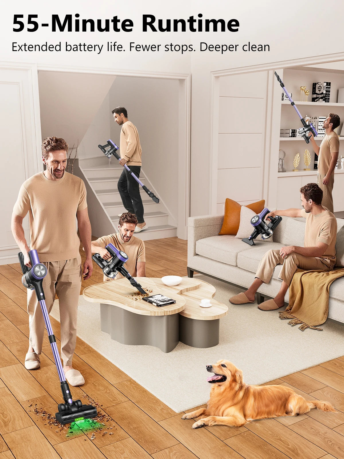 SUXIANGVAC 500W/55KPA Self-Standing Cordless Vacuum
