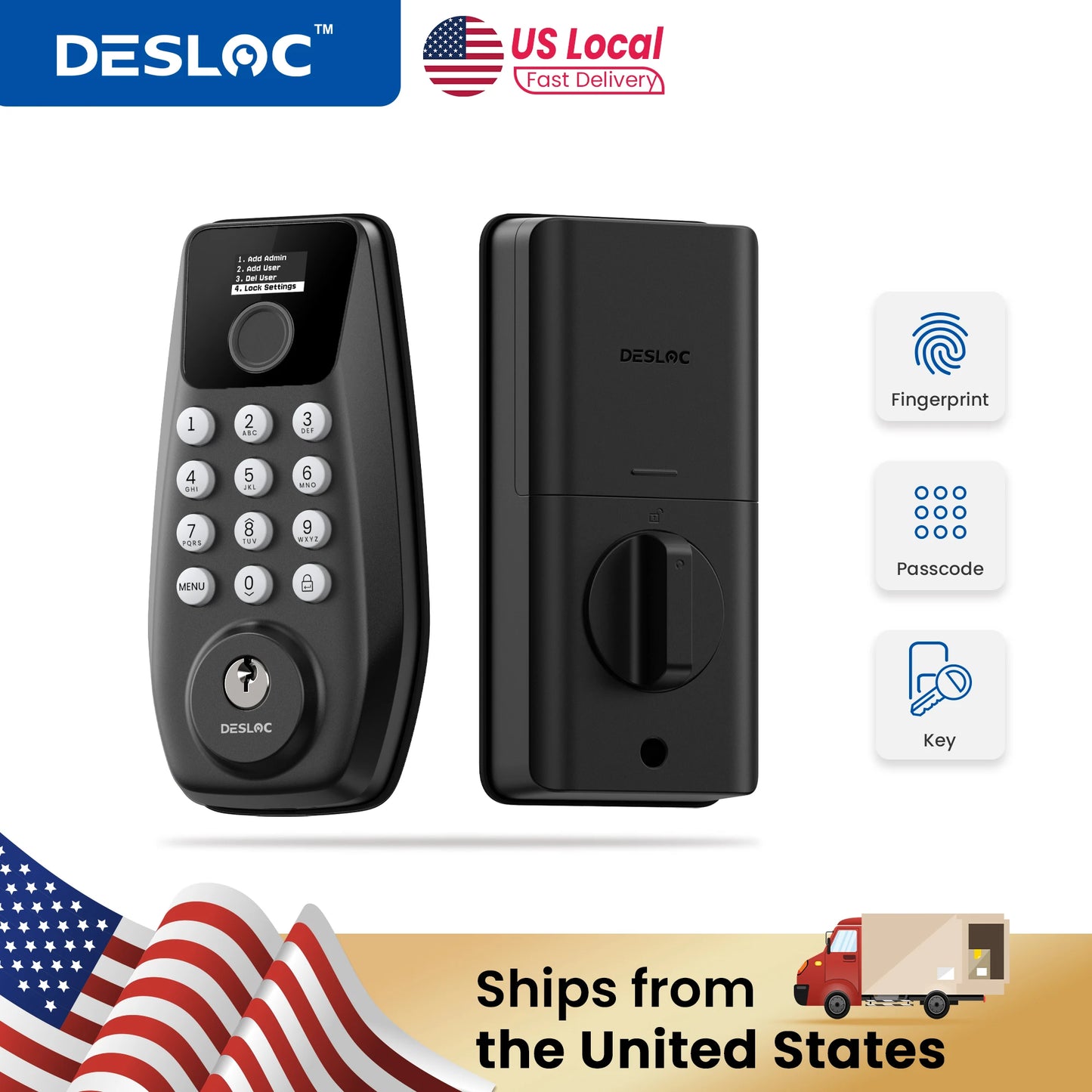 DESLOC Fingerprint Door Lock Keypad Deadbolt, Keyless Entry Door Lock