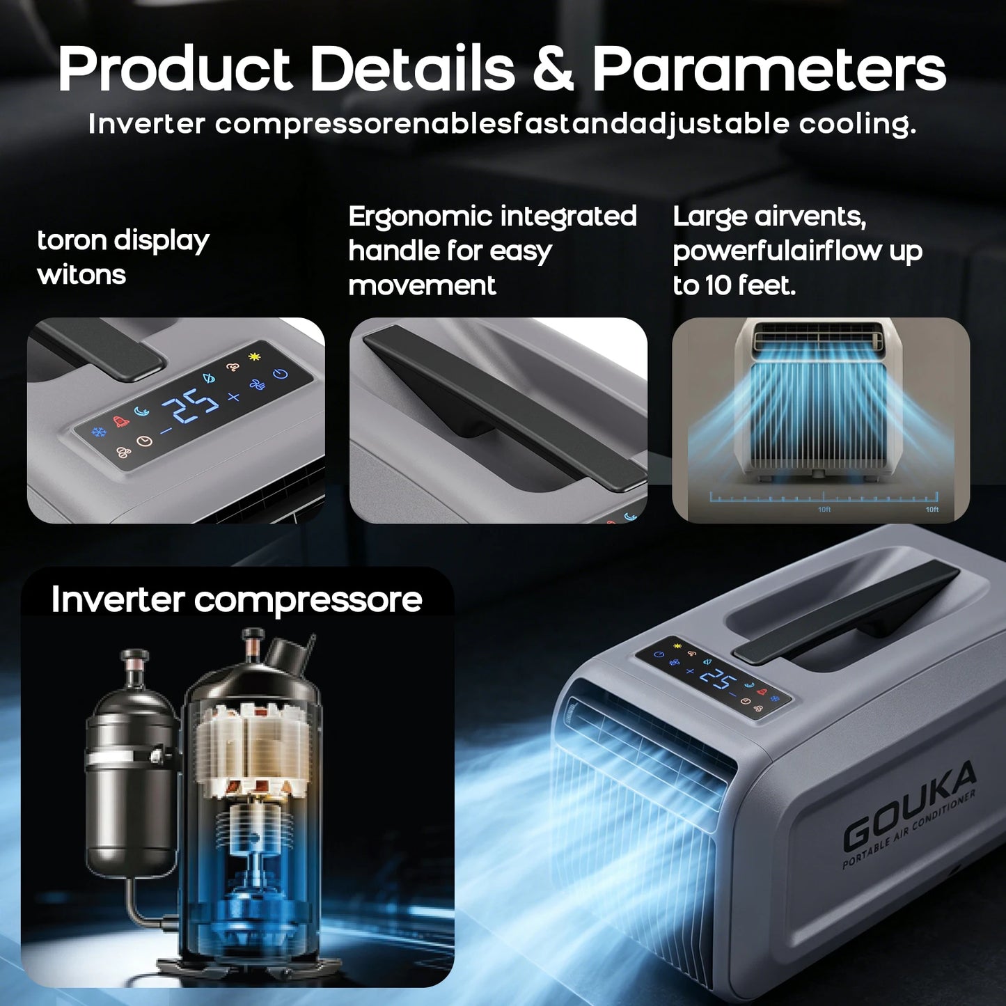 GOUKA 5200BTU 6-in-1 Portable Mobile Air Conditioner