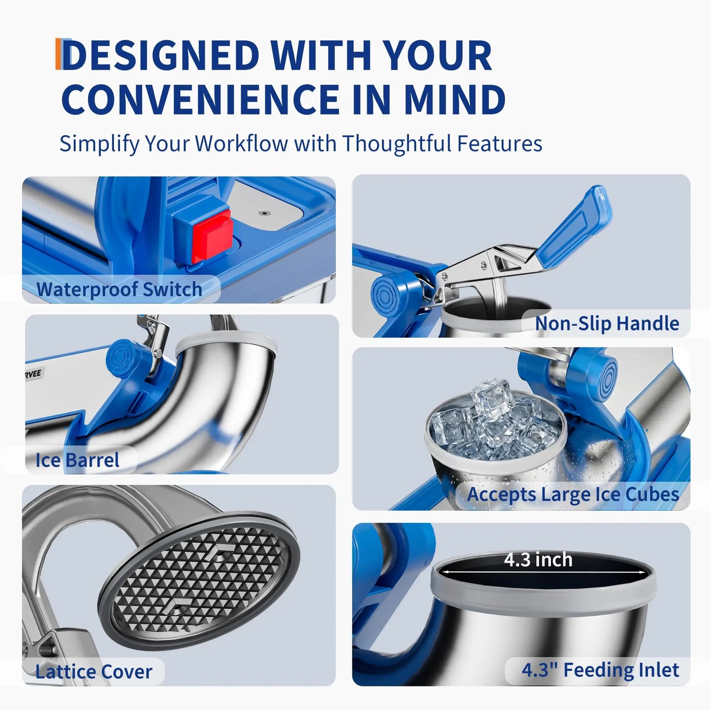 GARVEE 750LBS/H Commercial Ice Shaver Crusher, 4 Stainless Steel Blades