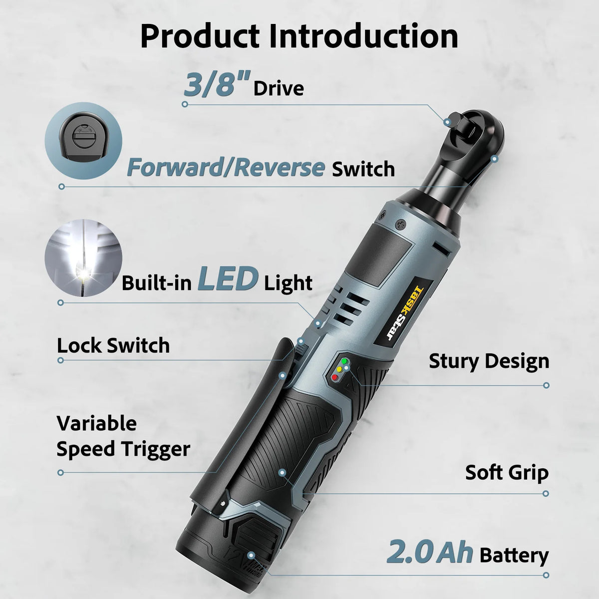 TaskStar Cordless Ratchet Wrench 3/8-inch Handheld