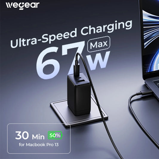 WEGEAR 67W USB C Charger 3-Port GaN Fast Charging Block