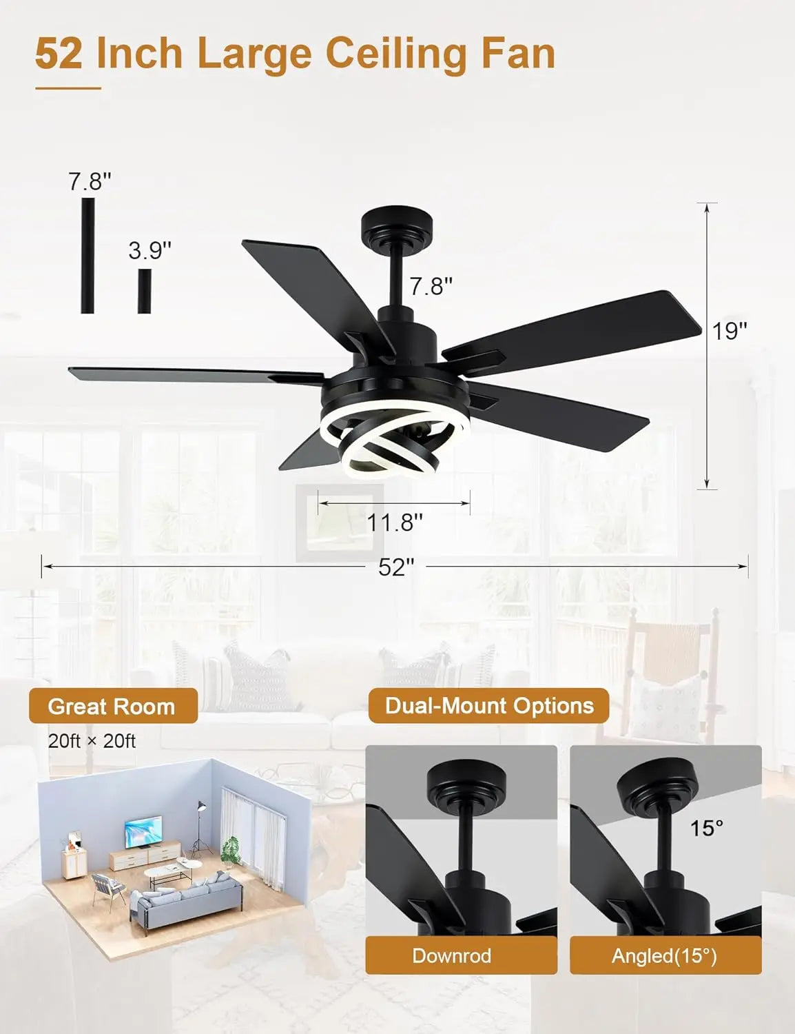 52" Chandelier Ceiling Fan with Lights