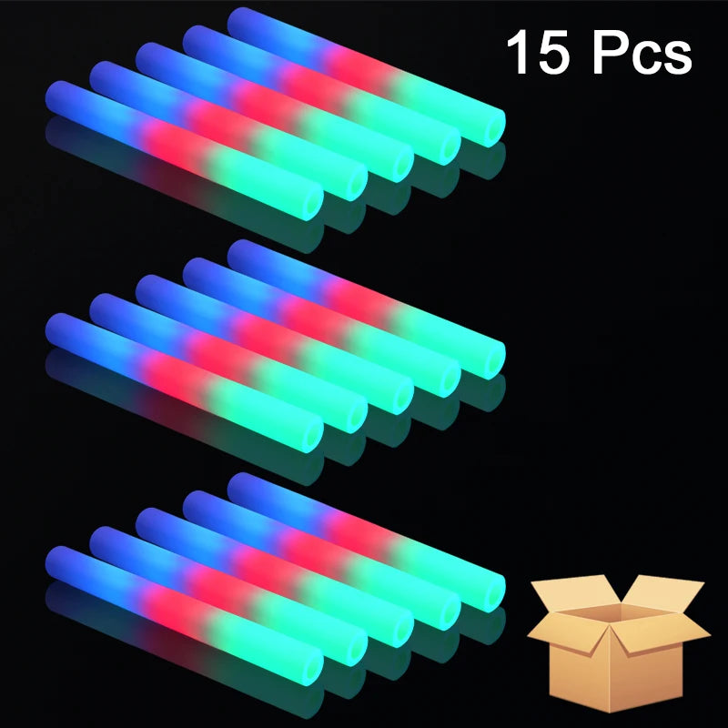 15/25/35/105 Pcs LED Foam Glow Sticks Bulk Colorful RGB