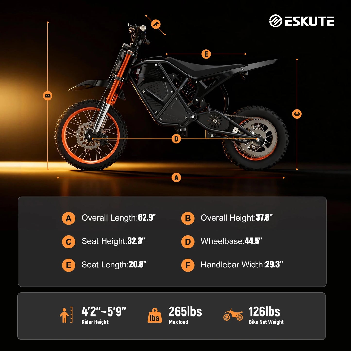 Eskute Electric Mini Dirt Bike for Teens & Adults, 14"/12" Fat Tire 3500W Electric Motorcycle, 48V23Ah Battery E-Bike 38MPH