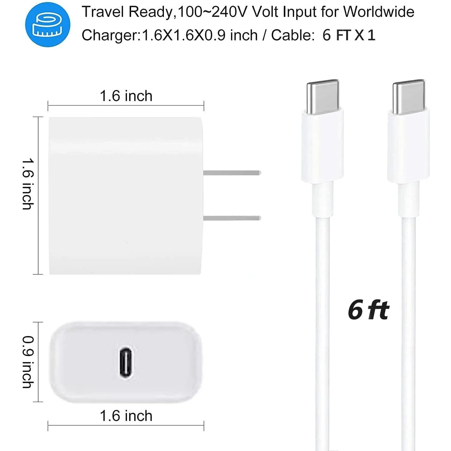 SANPRIO For iPhone16 Charger Fast Charging, For iPhone15 Charger,For iPad Charger Fast Charging Wall Charger with 6FT USB C to C Cable