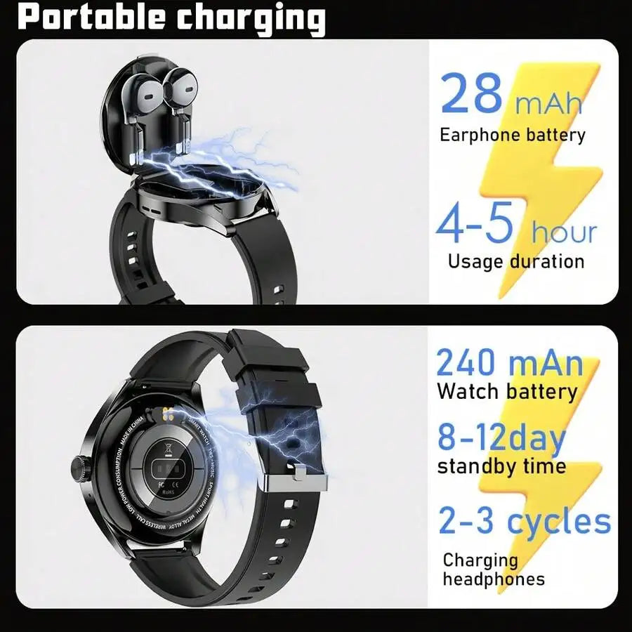 Smartwatch With Earbuds, 1.46-Inch Full Touch Screen, Wireless Voice Calling