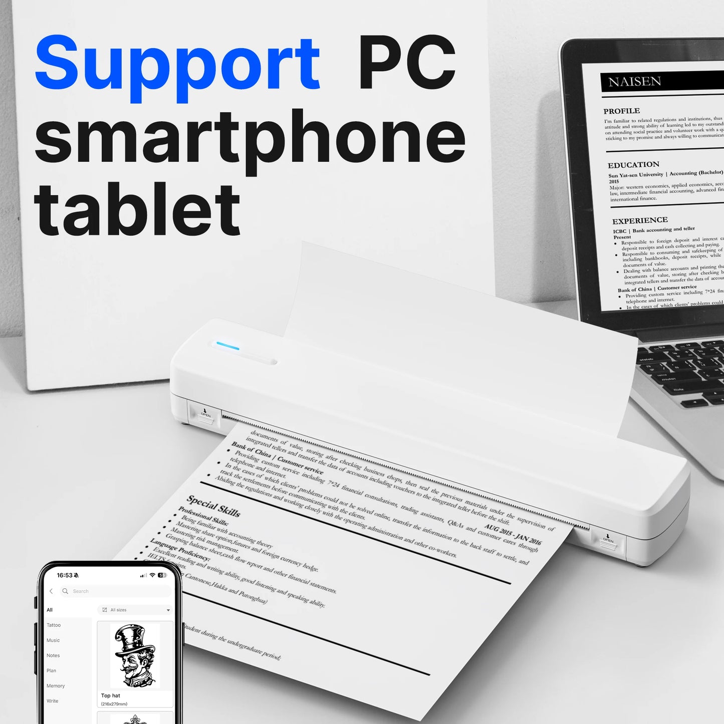 POLONO A4 Portable Inkless Thermal Printer with 20sheets thermal paper