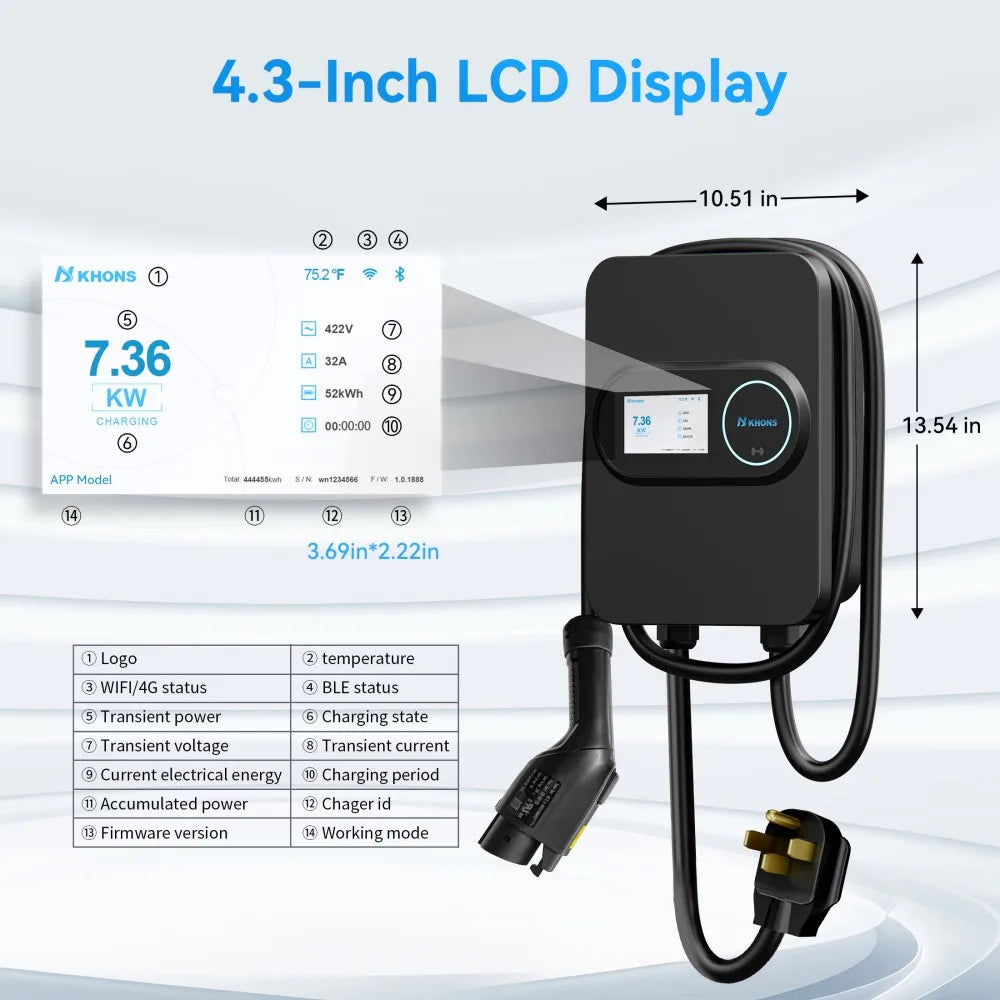 Khons Level 2 Electric Vehicle Charger Station NEMA 14-50