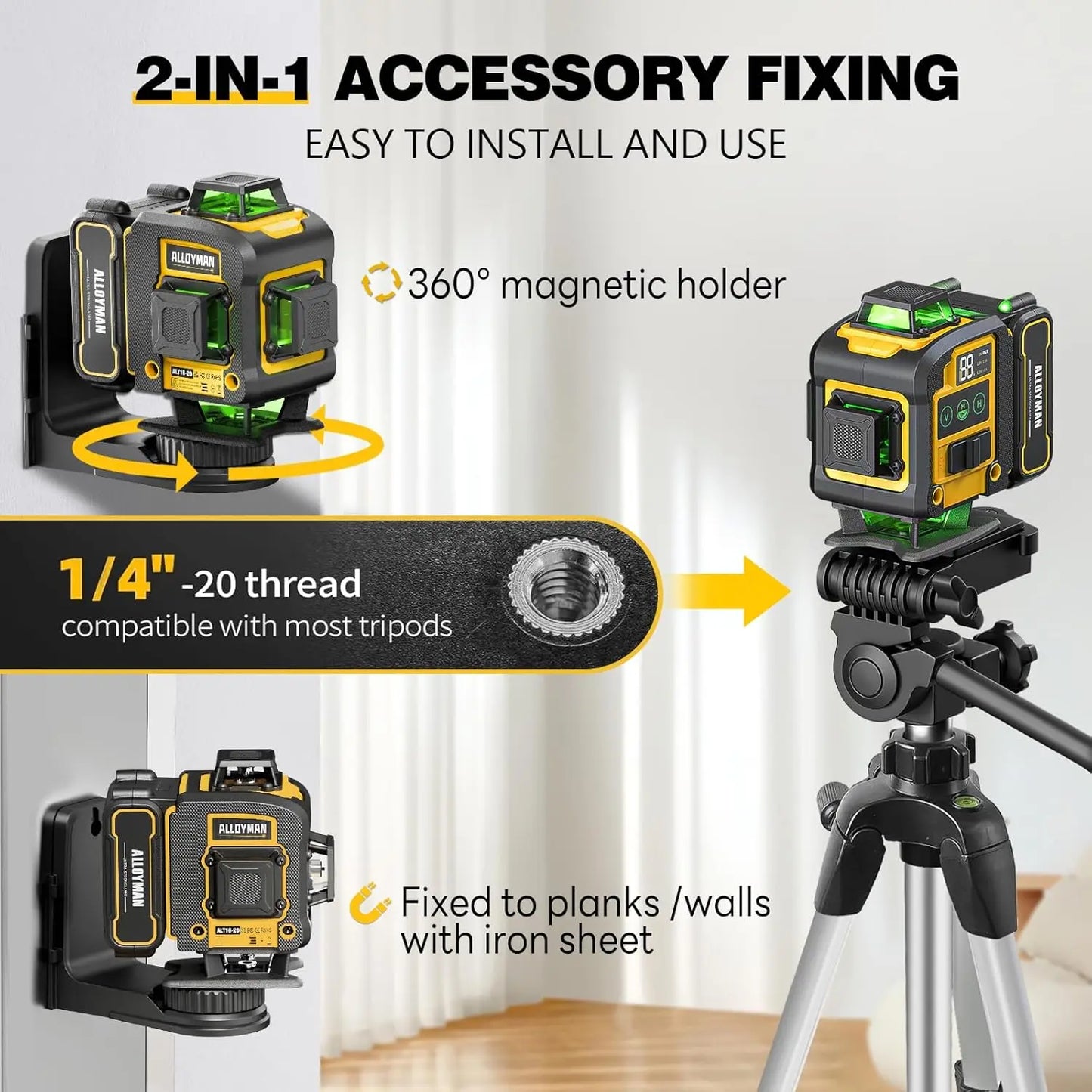 ALLOYMAN 4D Green Laser Level with Tripod