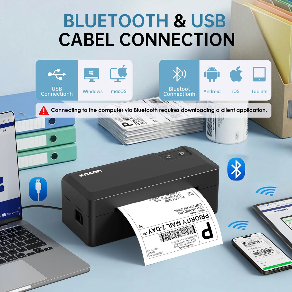 Knaon Thermal Shipping Label Printer, 4x6 Bluetooth Label Printer for Small Business and Home, Supports iPhone, Android, Windows, Mac, Chromebook