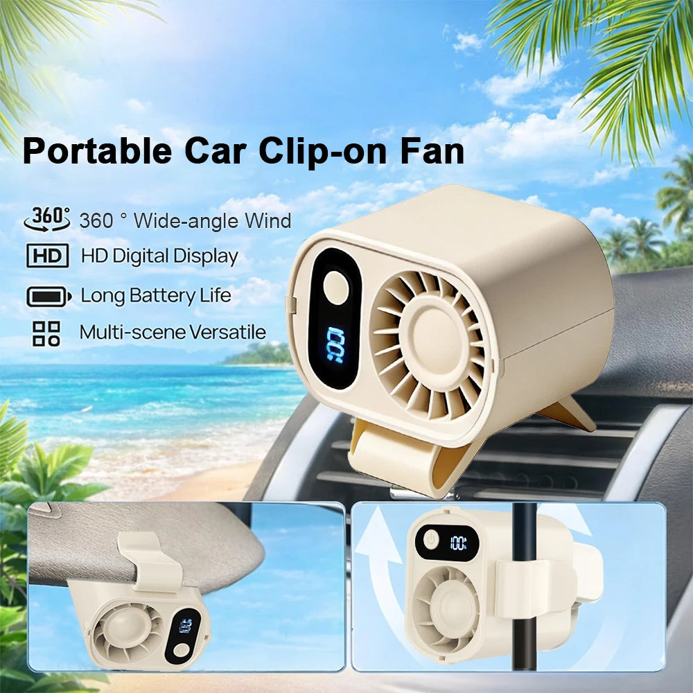 Cooling Car Fan - Outdoor Portable USB Clip On 5-Speed