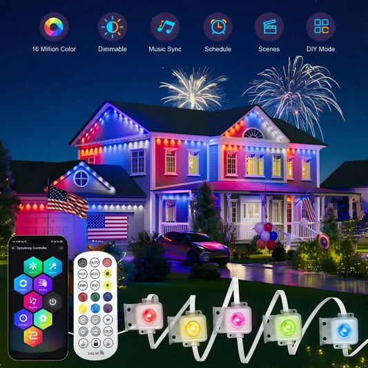 147FT 90LEDs Permanent Outdoor Light String APP Smart RGBIC
