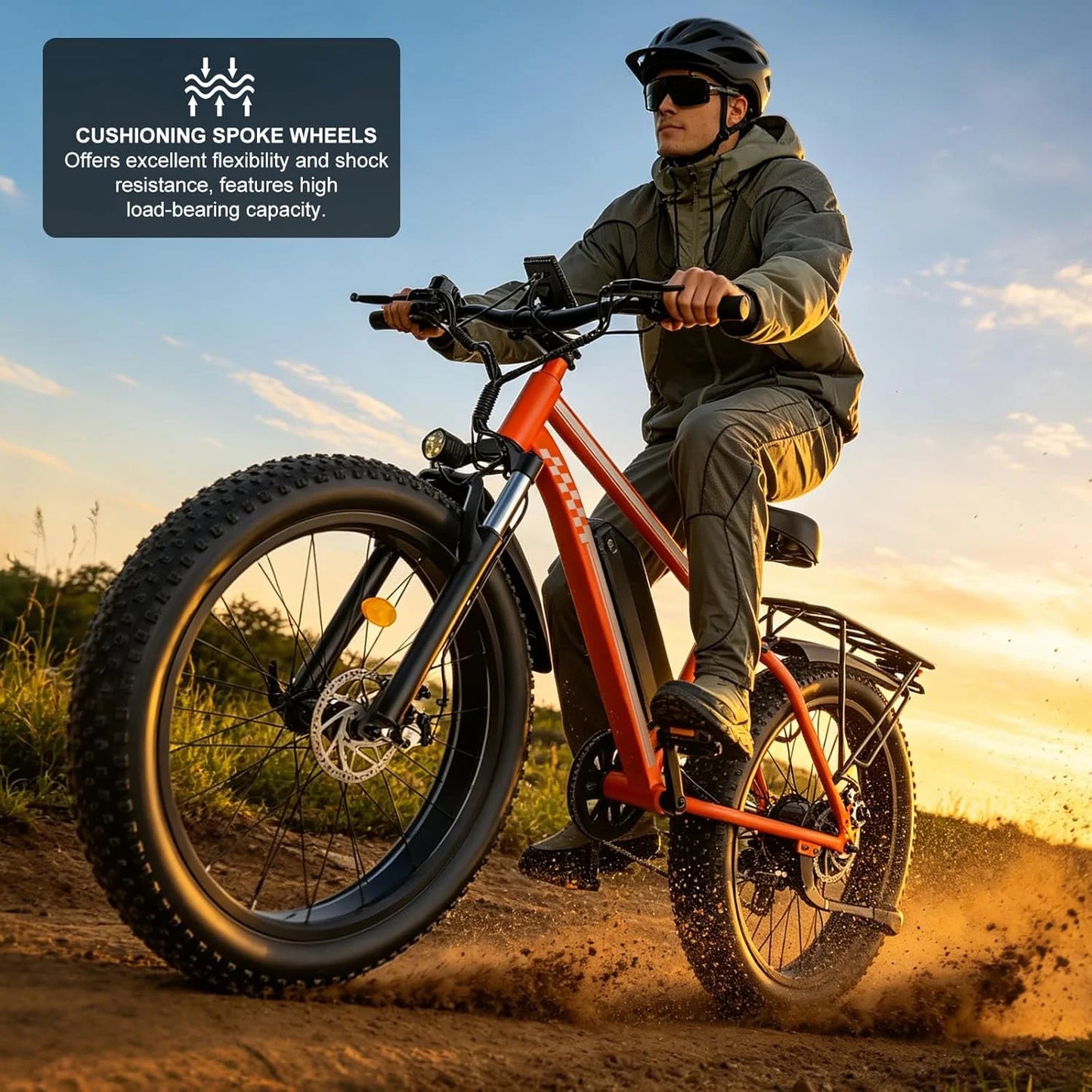 Orange Electric Bike 48V 15AH Battery 1500W Peak Motor