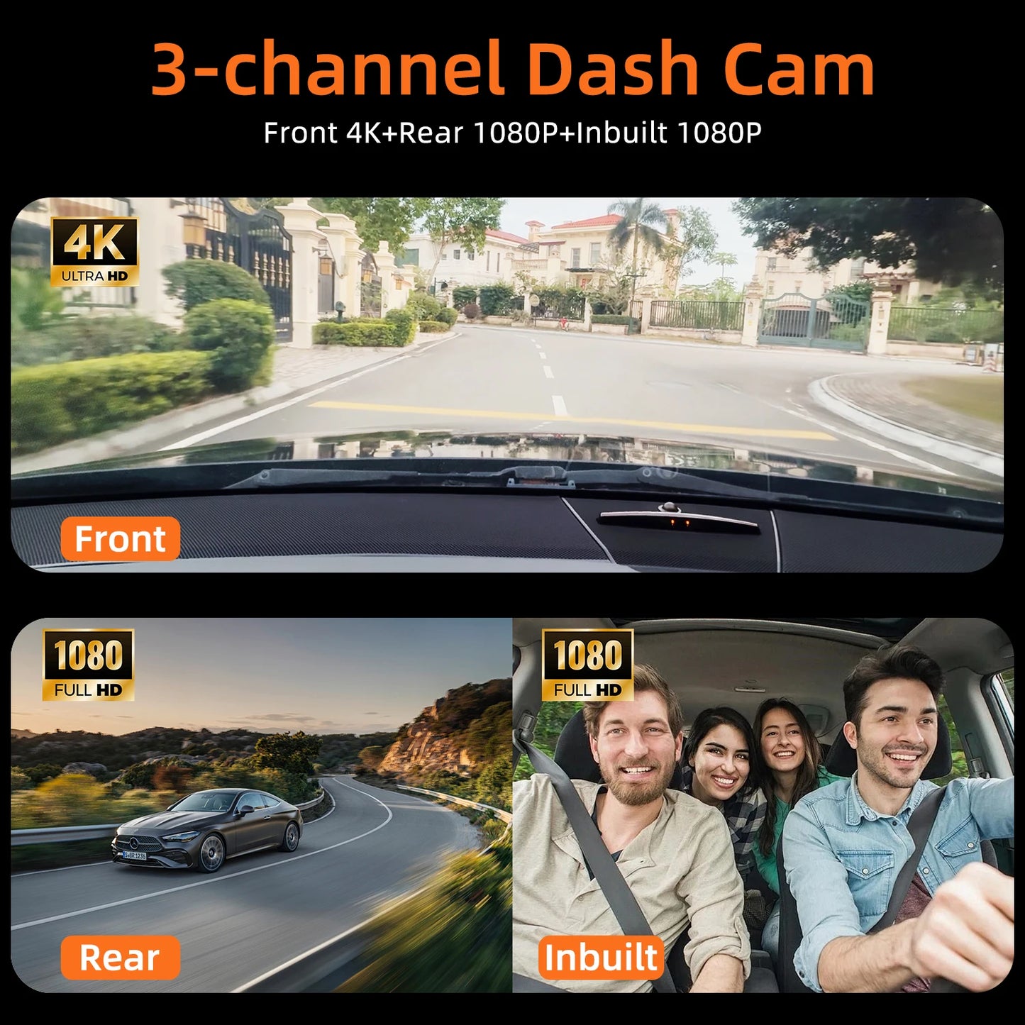 MUÜBAER Dash Cam for Cars 3 Channel Car DVR 4K Camera