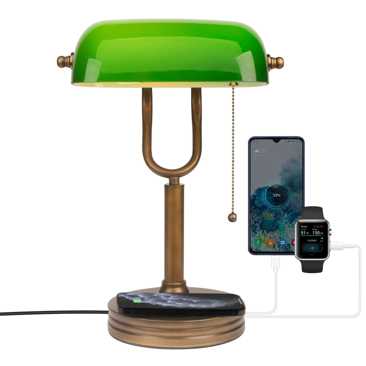 Green Glass Bankers Lamp, Retro Desk Lamp
