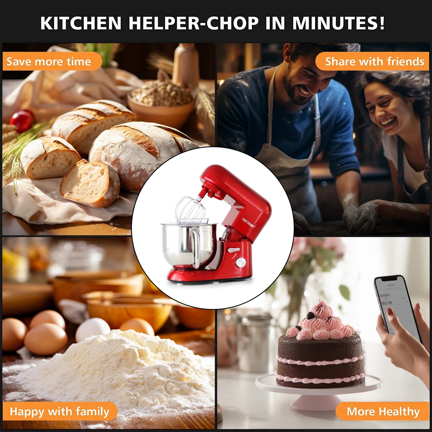 CHEFTRONIC Stand Mixer, 7 Qt Tilt-Head Electric Household Stand Mixer