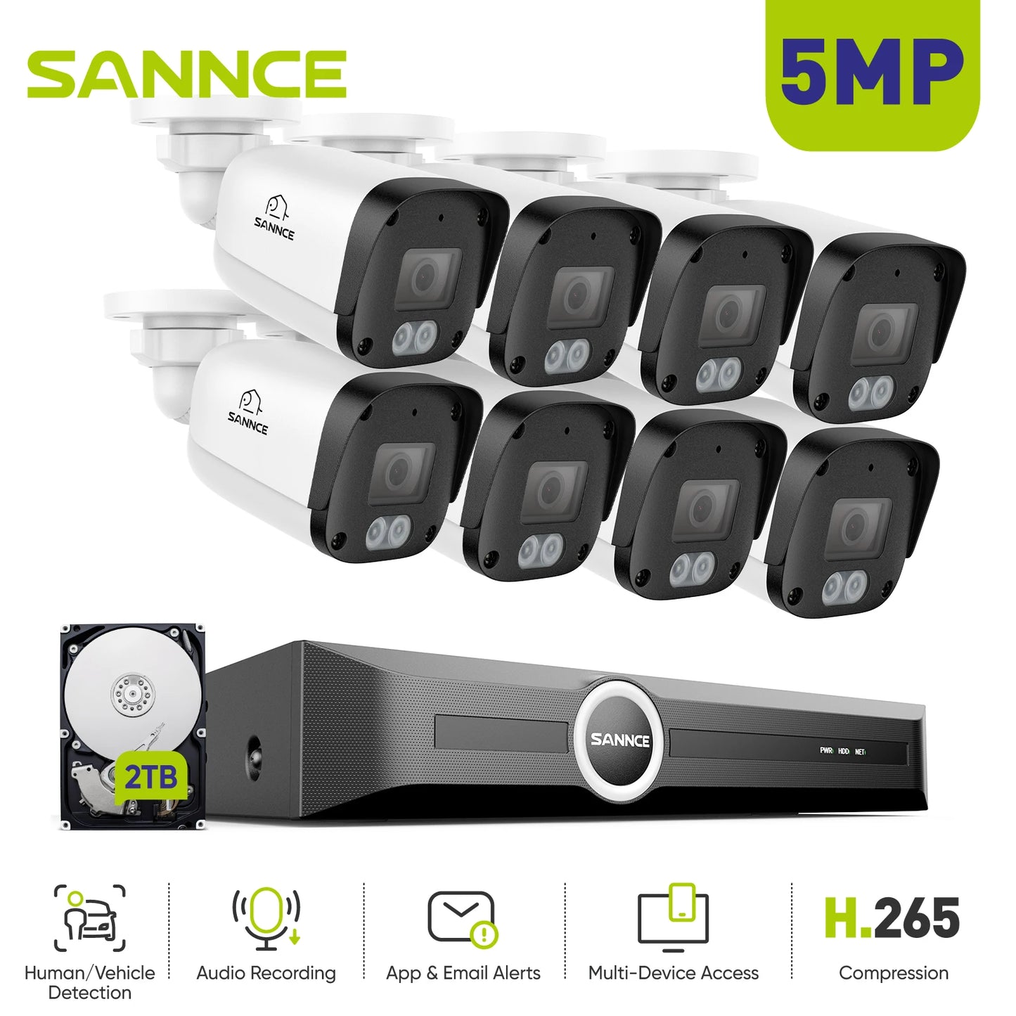 SANNCE 5MP IR Network Bullet Camera 2.8mm Lens Audio Input