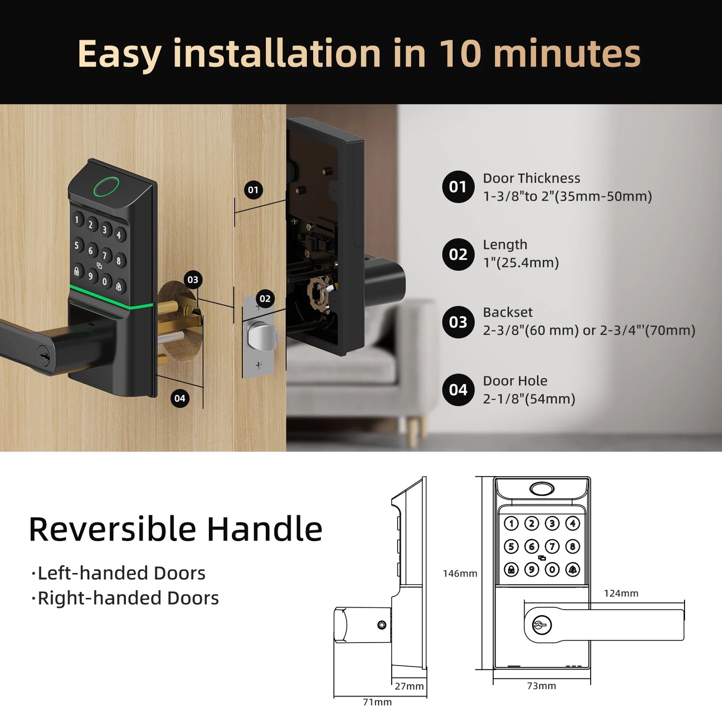 Viladepot Smart Lock Fingerprint Door Lock
