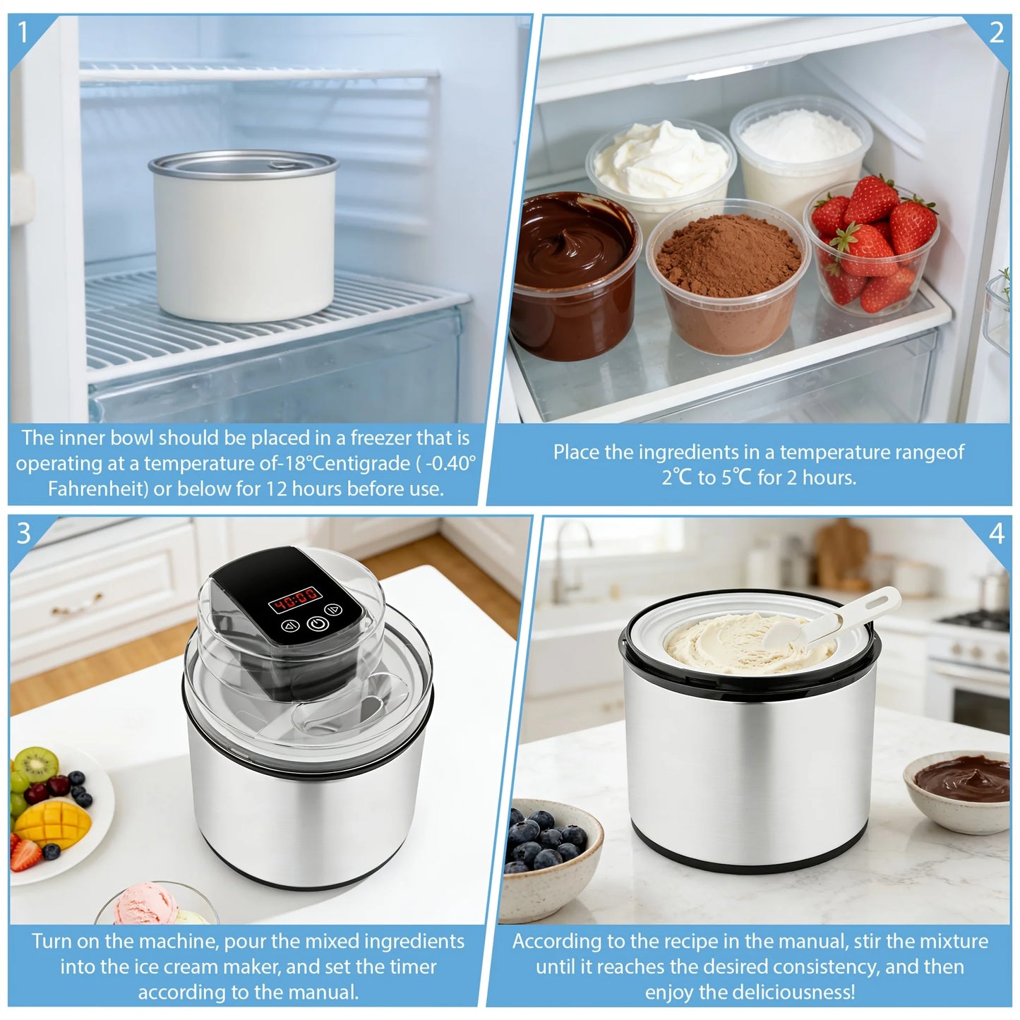 SUSTEAS 2-liter Large-capacity Electric Ice Cream Maker