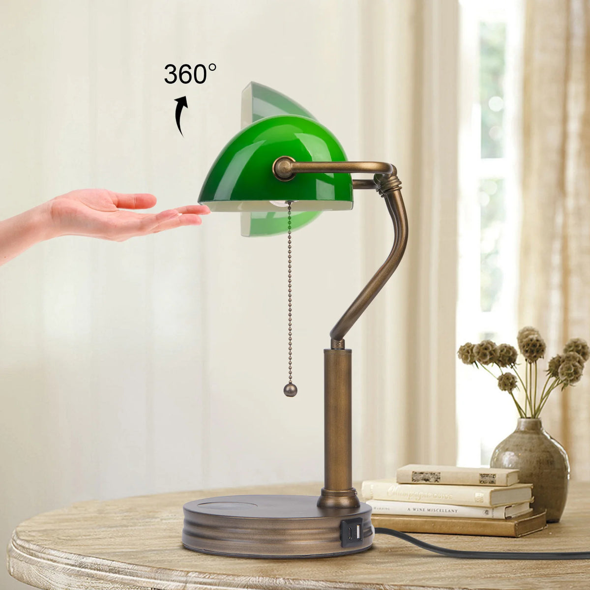 Green Glass Bankers Lamp, Retro Desk Lamp