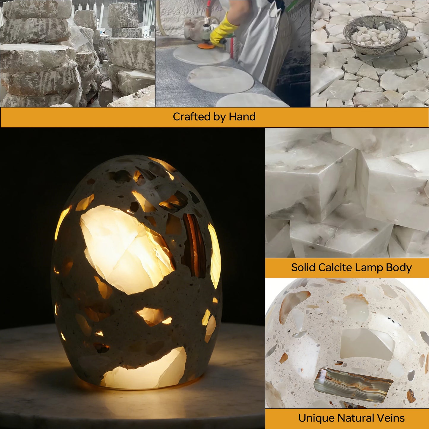 Marble Lamp Night Light, Touch Bedside Table Lamp