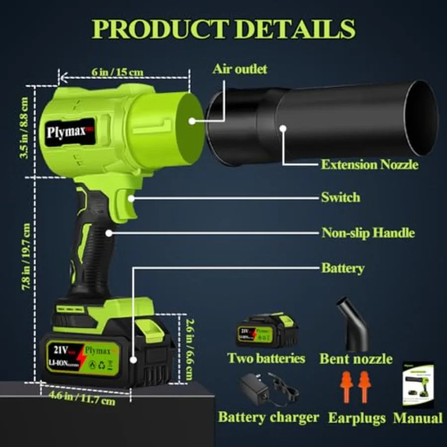 PLYMAX Cordless Leaf Blower, Electric Leaf Blower