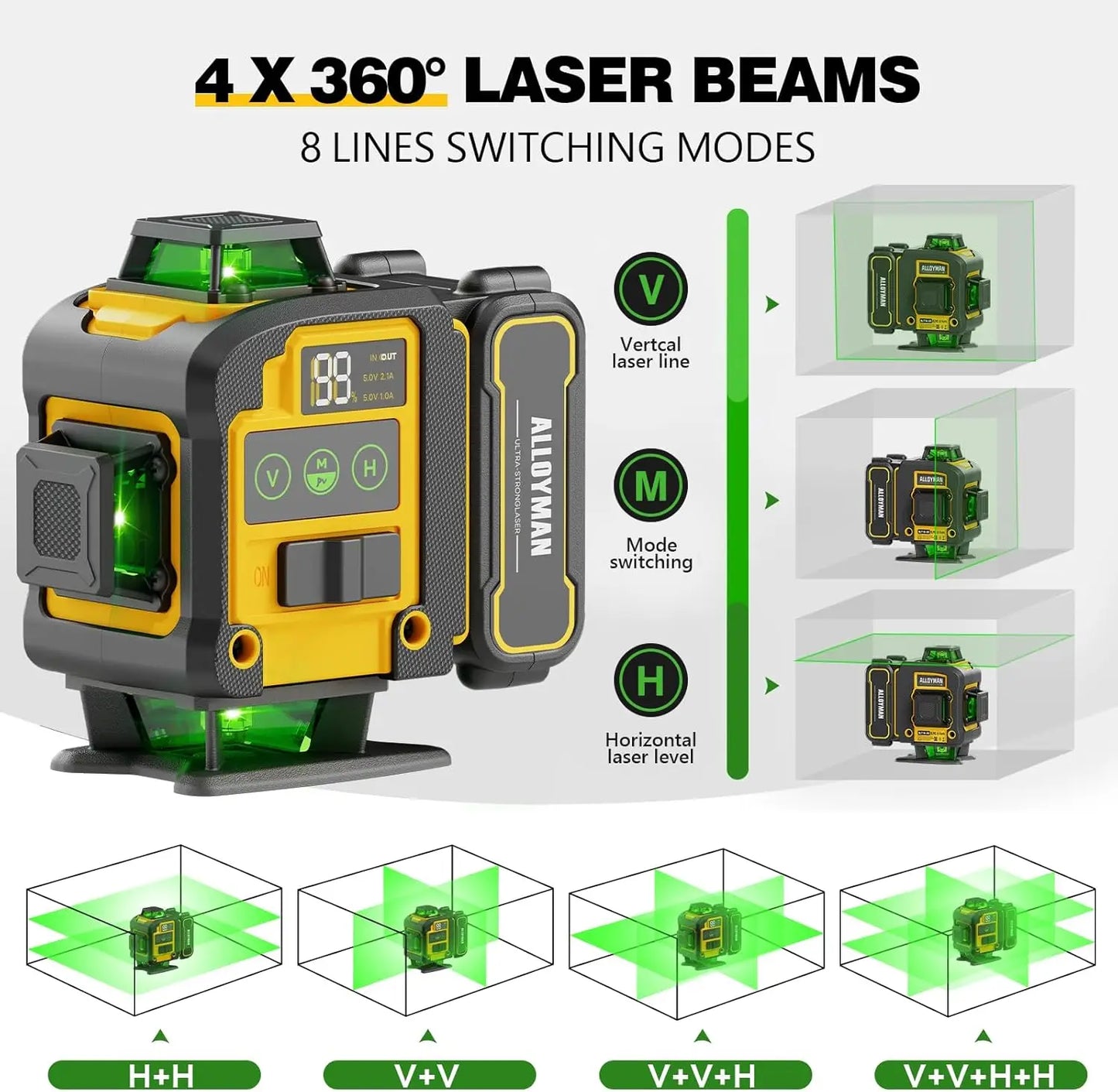 ALLOYMAN 4D Green Laser Level with Tripod