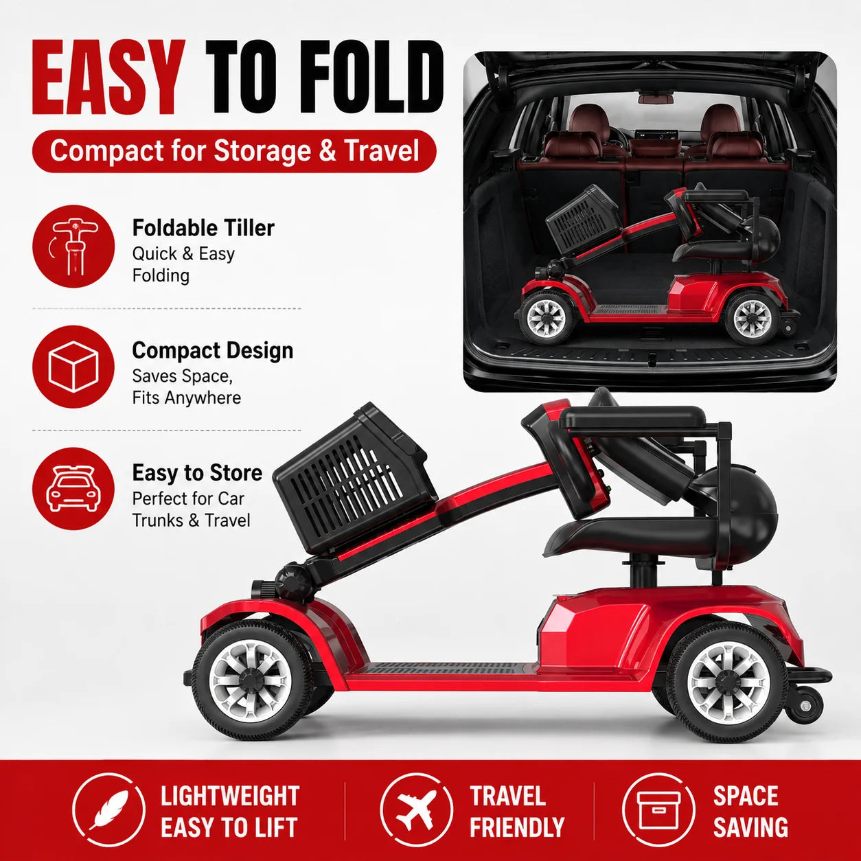 Electric Mobility Scooter for Seniors Adults 4 Wheel Power Scooter