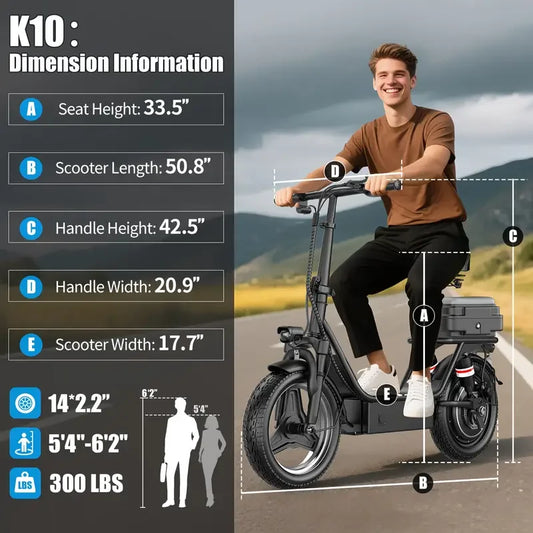 Folding electric scooter with trunk, 500W motor (peak 650W), 48V15AH, 20MPH