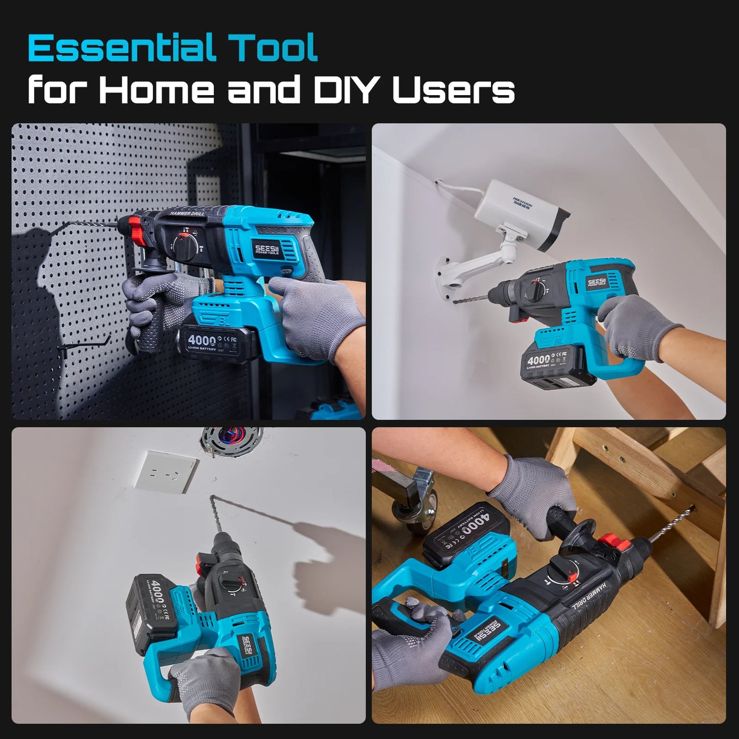 Seesii 3-In-1 Tool Combo Kit Rotary Hammer Drill Impact Wrench