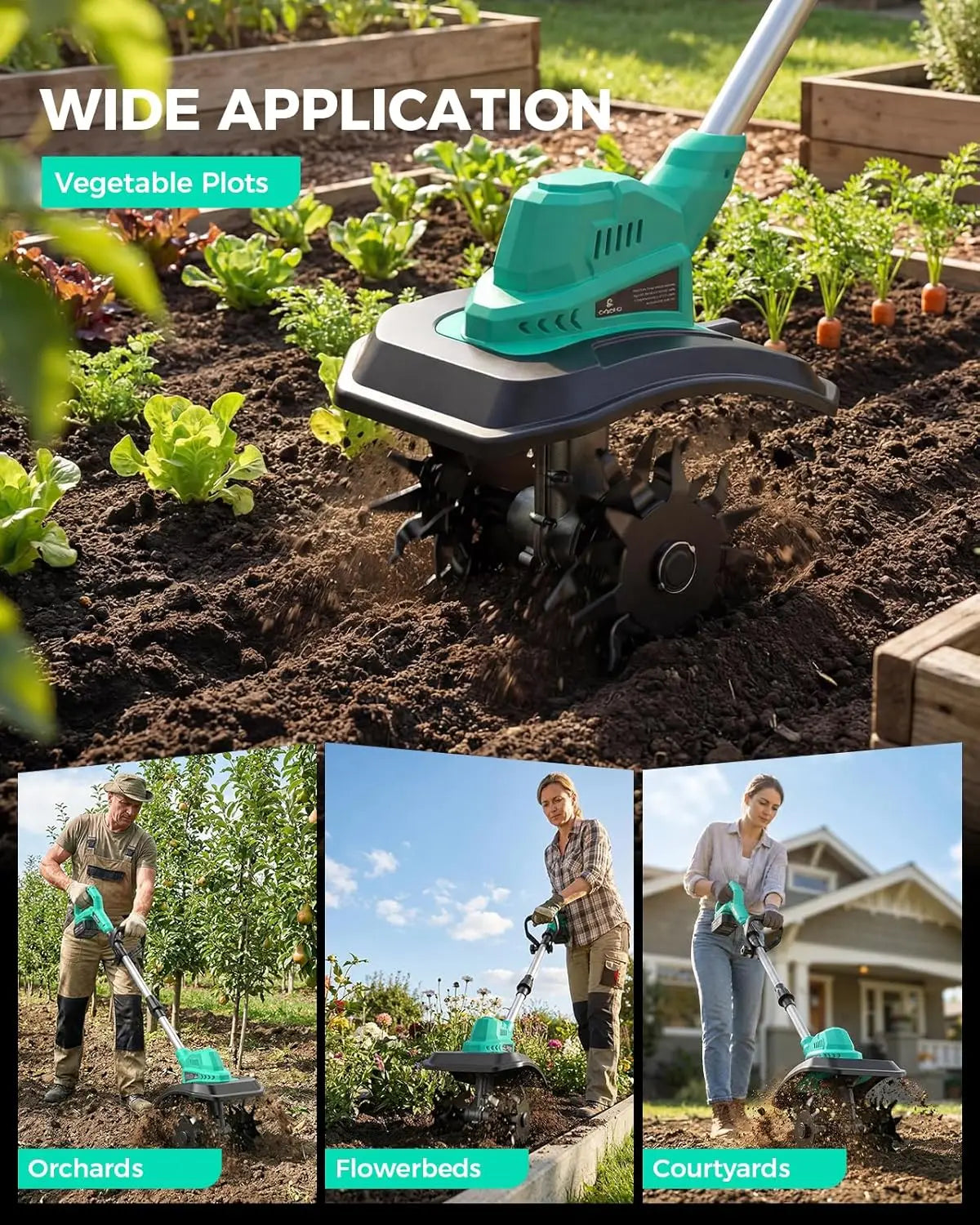 21V Cordless Tiller Cultivator for Gardening