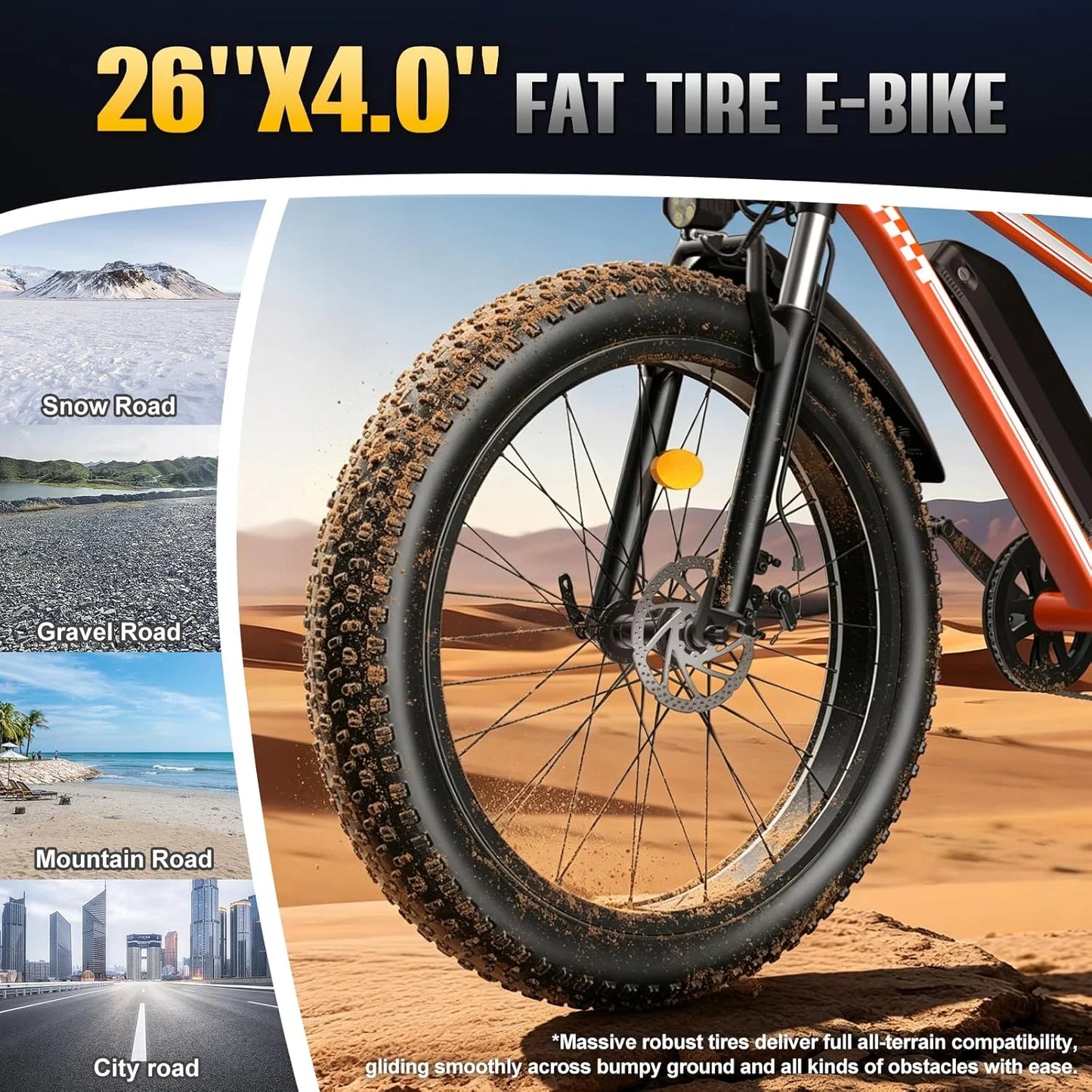 Orange Electric Bike 48V 15AH Battery 1500W Peak Motor
